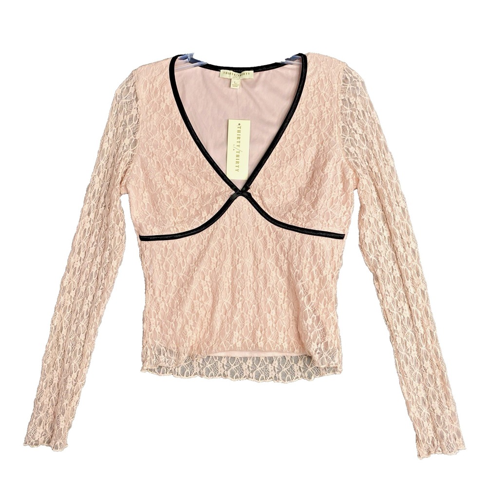 Thirty Thirty Coquette Lace Top Womens Size Large Pink Lined Boho Peasant Flirty